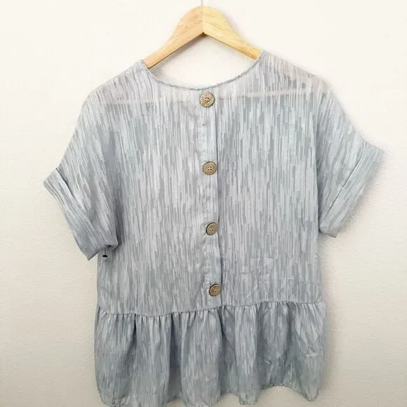 BLU PEPPER x ANTHROPOLOGIE | Blue Gold Button Back Peplum Top Blouse | Small - Picture 8 of 9